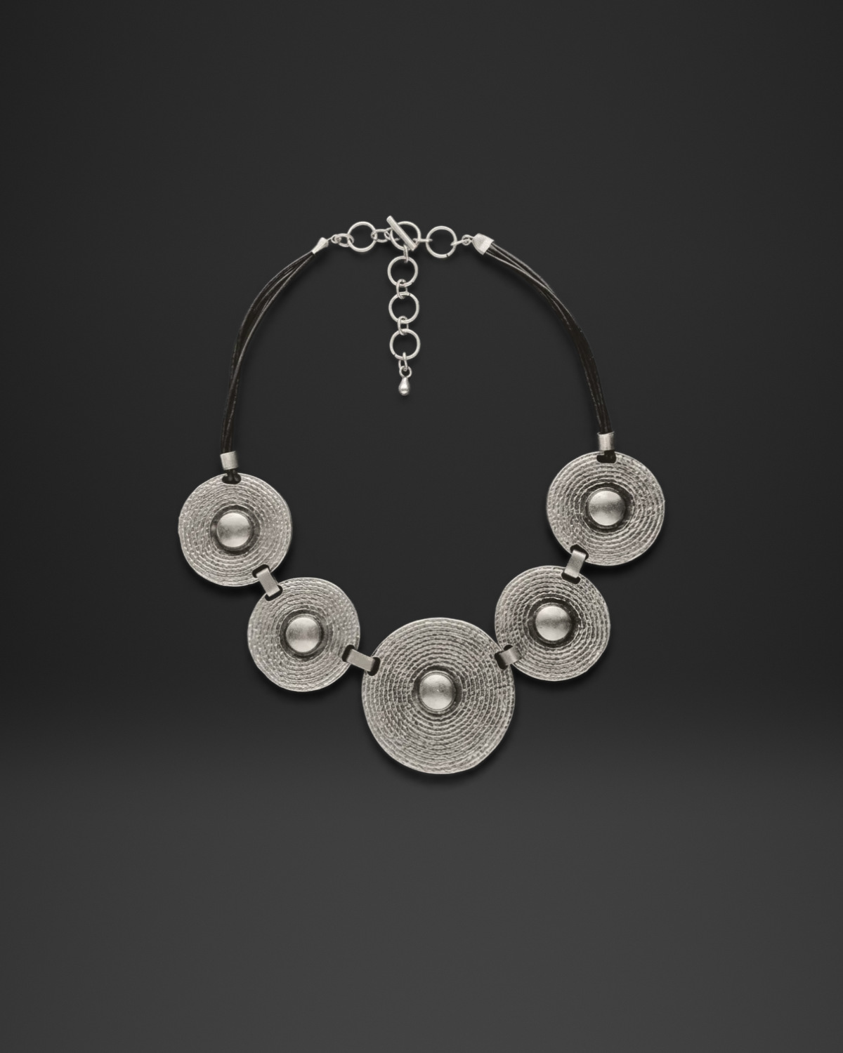 Domed Textured Disc Cord Necklace