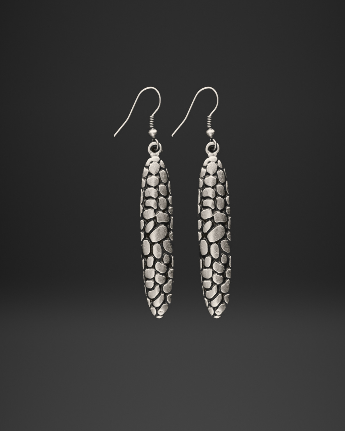 Pebble Texture Long Bar Earrings