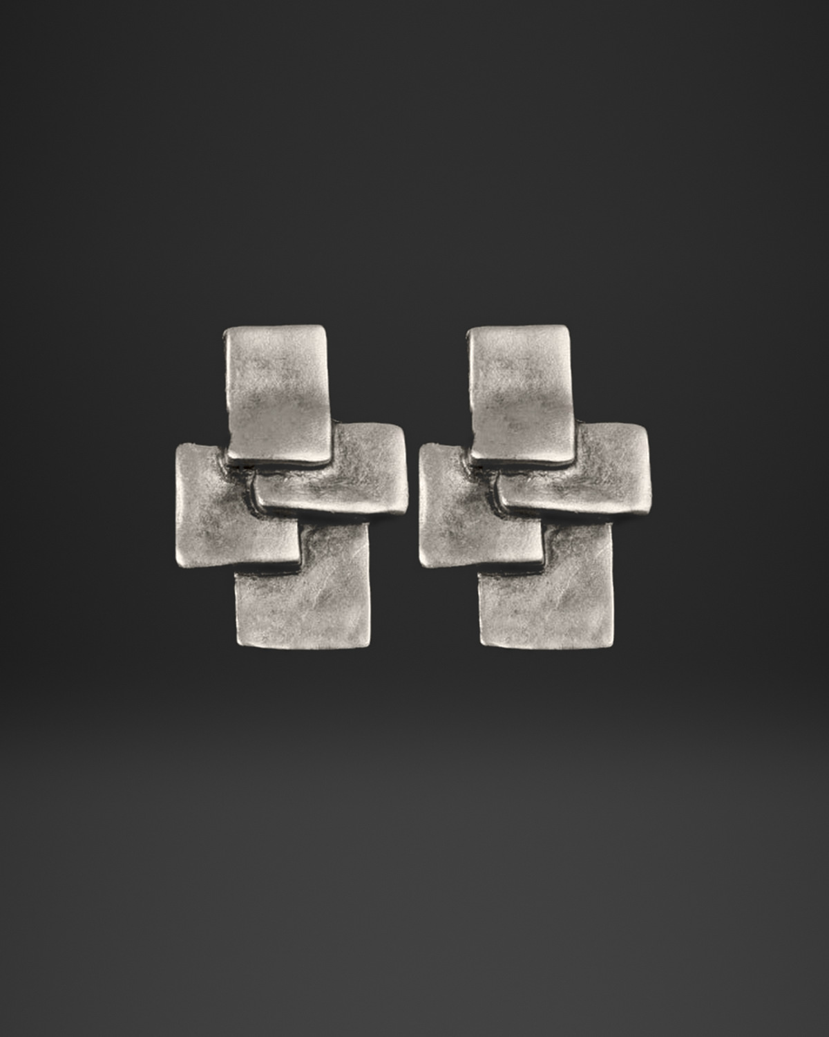 Stacked Tile Cross Stud Earrings