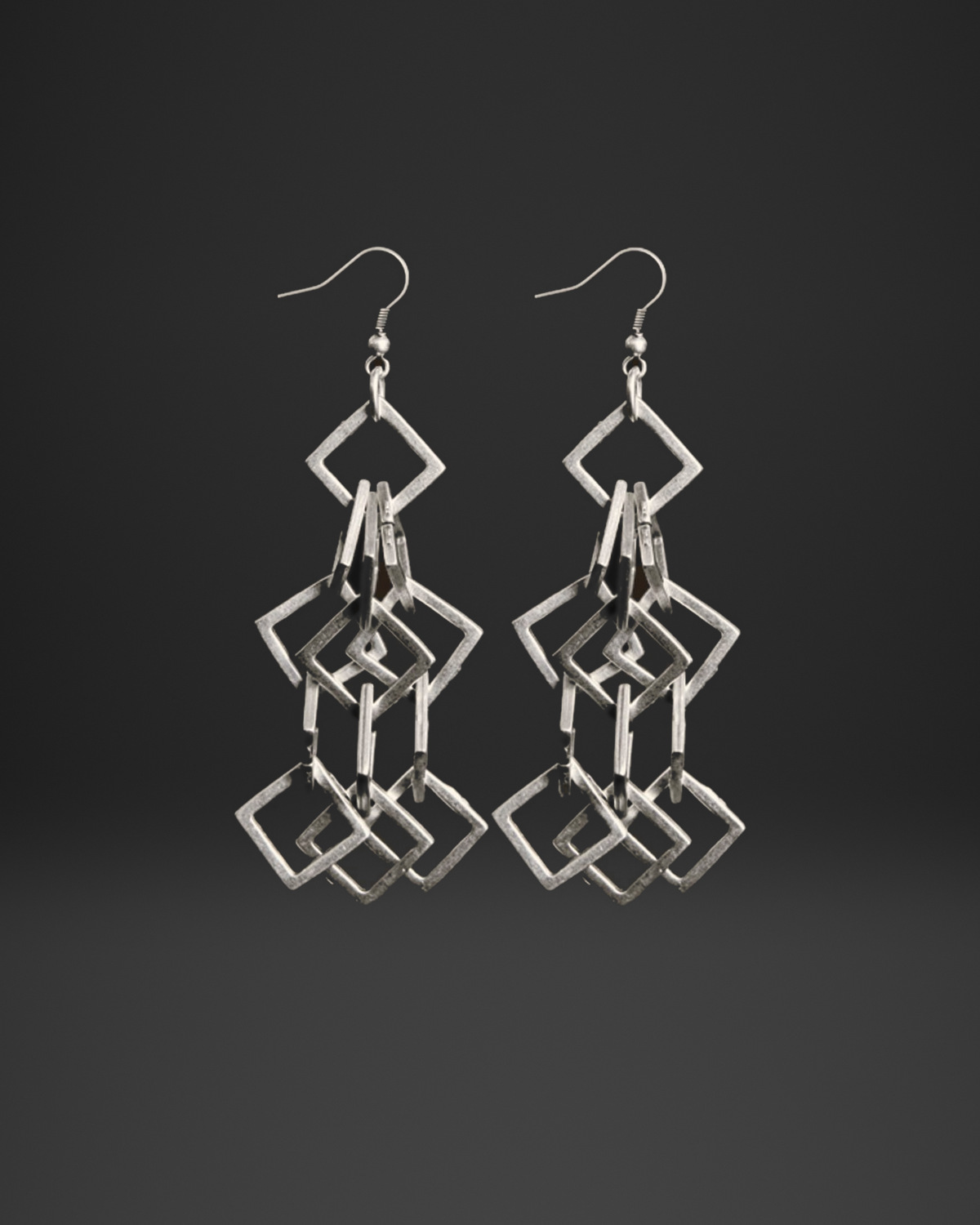 Linked Diamond Frame Cascade Earrings
