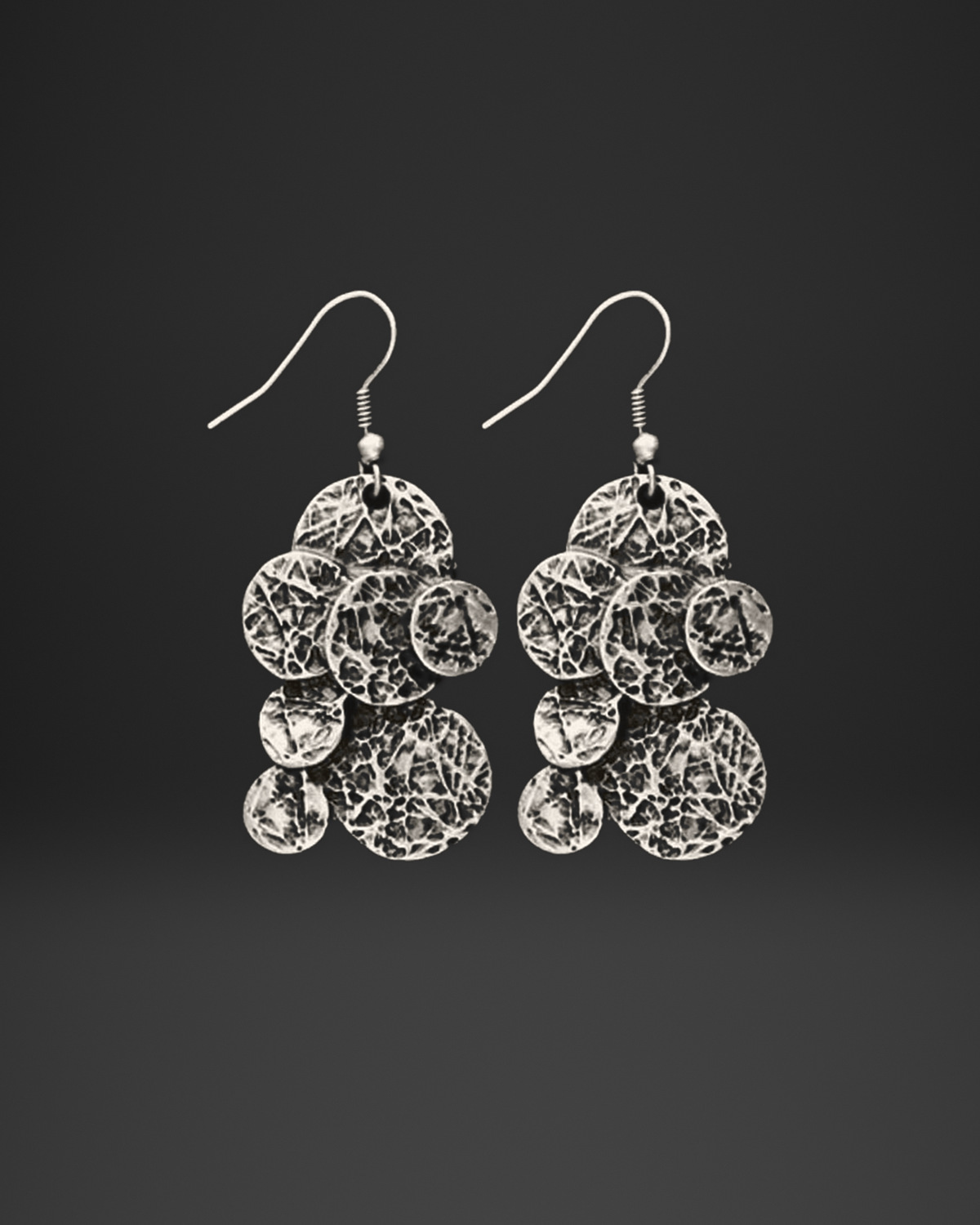 Crackle Disc Cluster Earrings