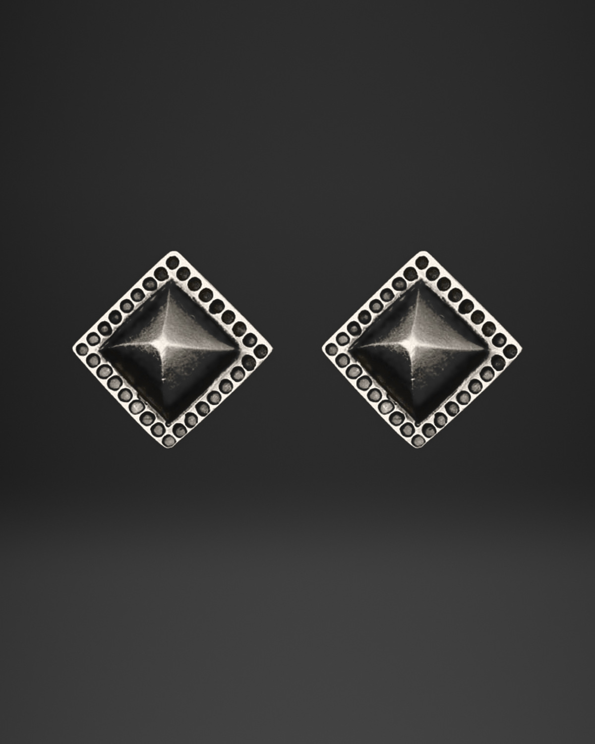 Pyramid Stud Dotted Frame Clip-On Earrings