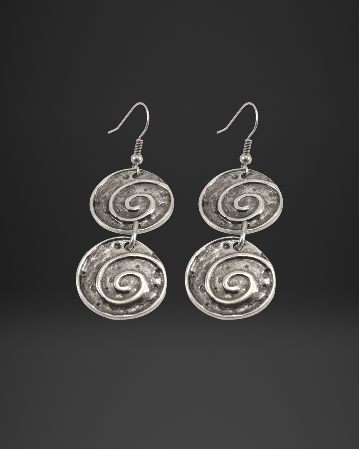 Double Spiral Disc Drop Earrings