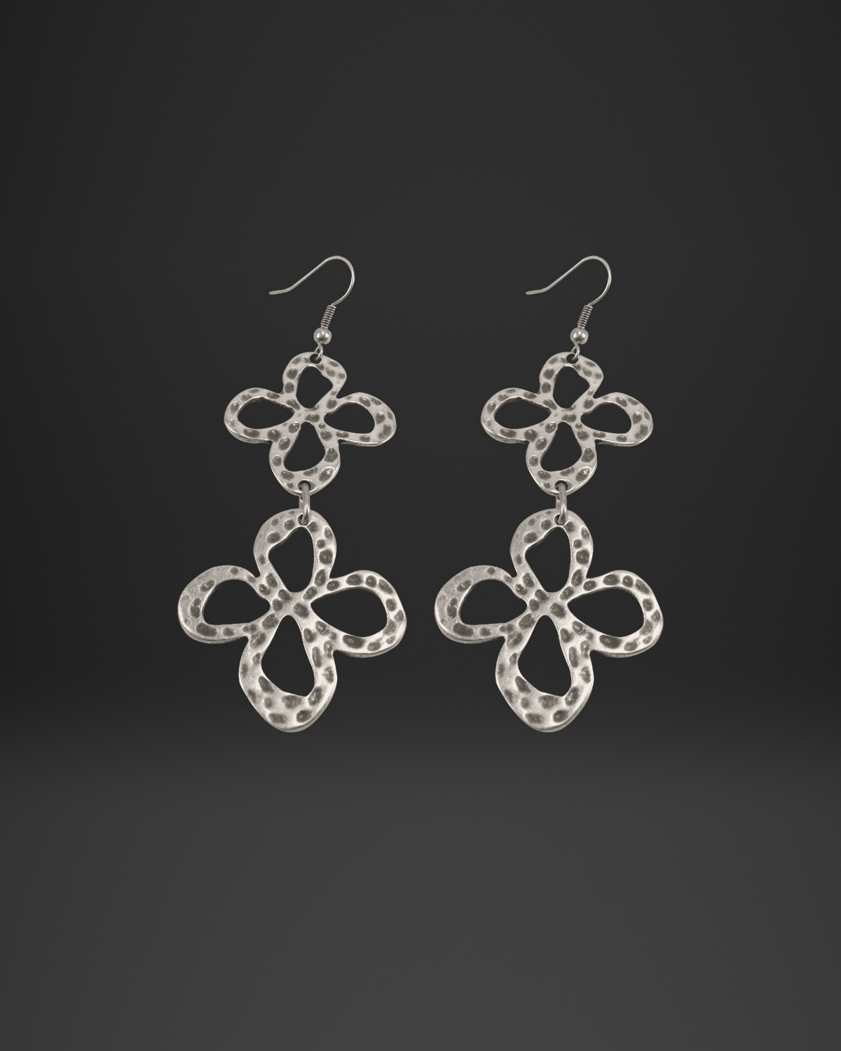 Hammered Clover Double Drop Earrings