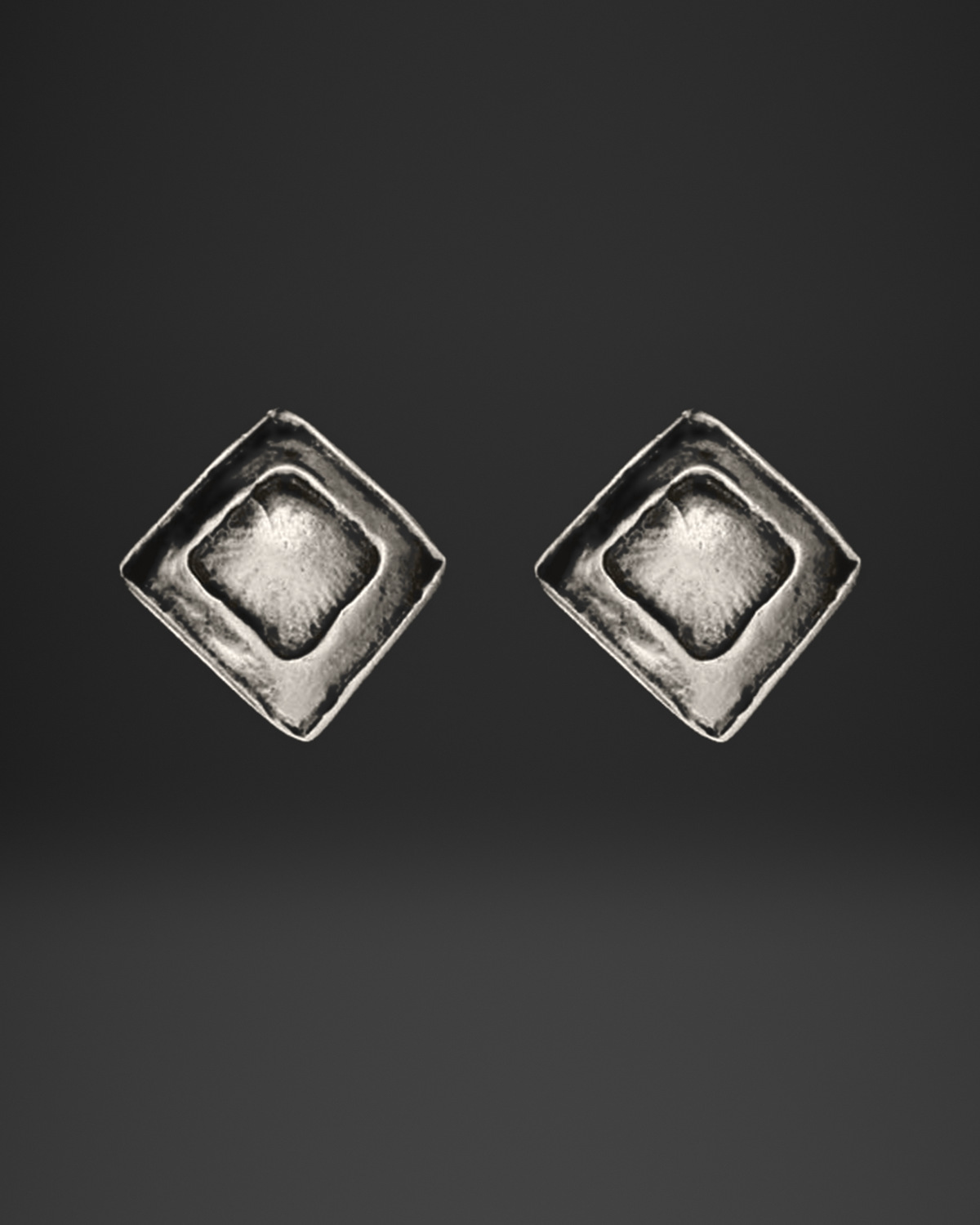Stepped Diamond Frame Clip-On Earrings