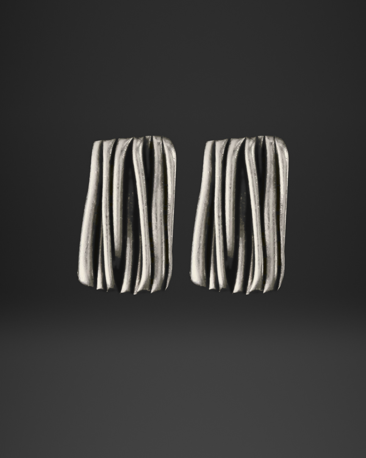 Ribbed Strand Rectangle Stud Earrings