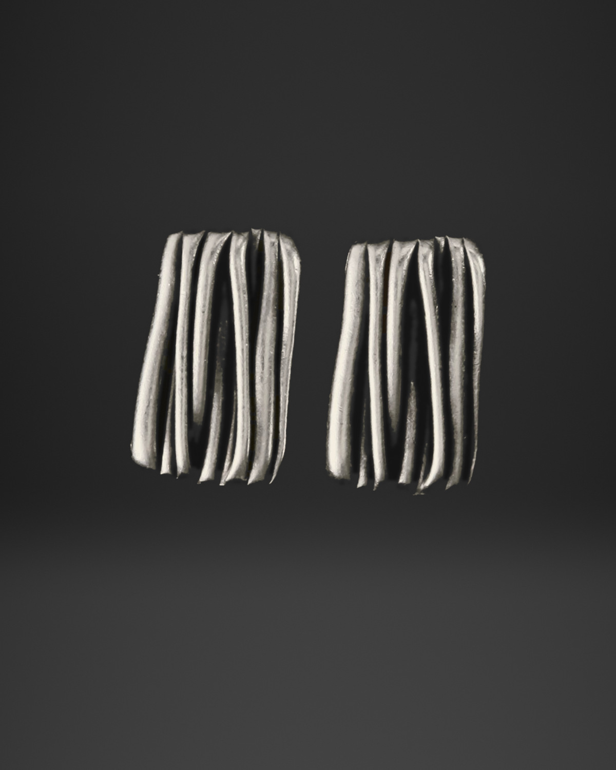 Ribbed Strand Rectangle Clip-On Earrings
