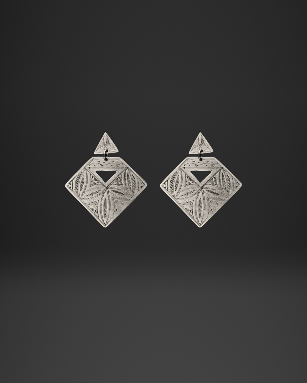 Engraved Diamond Triangle Drop Stud Earrings