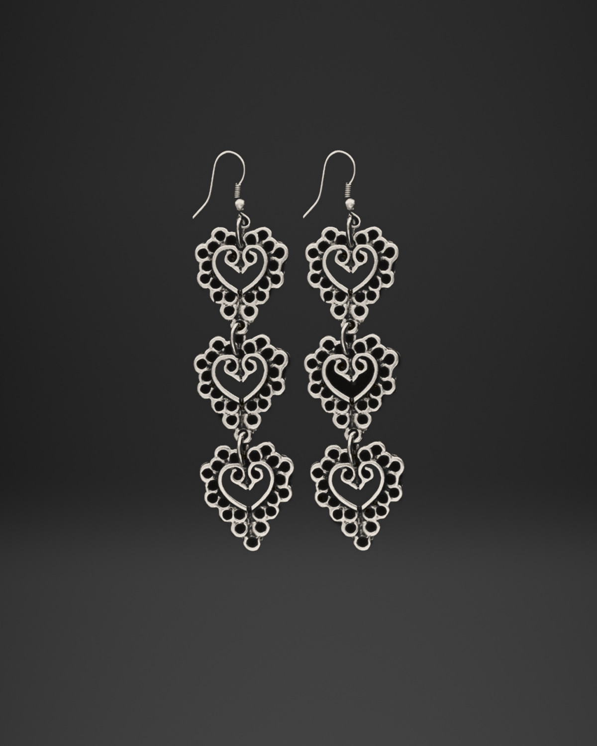 Lace Heart Triple Drop Earrings