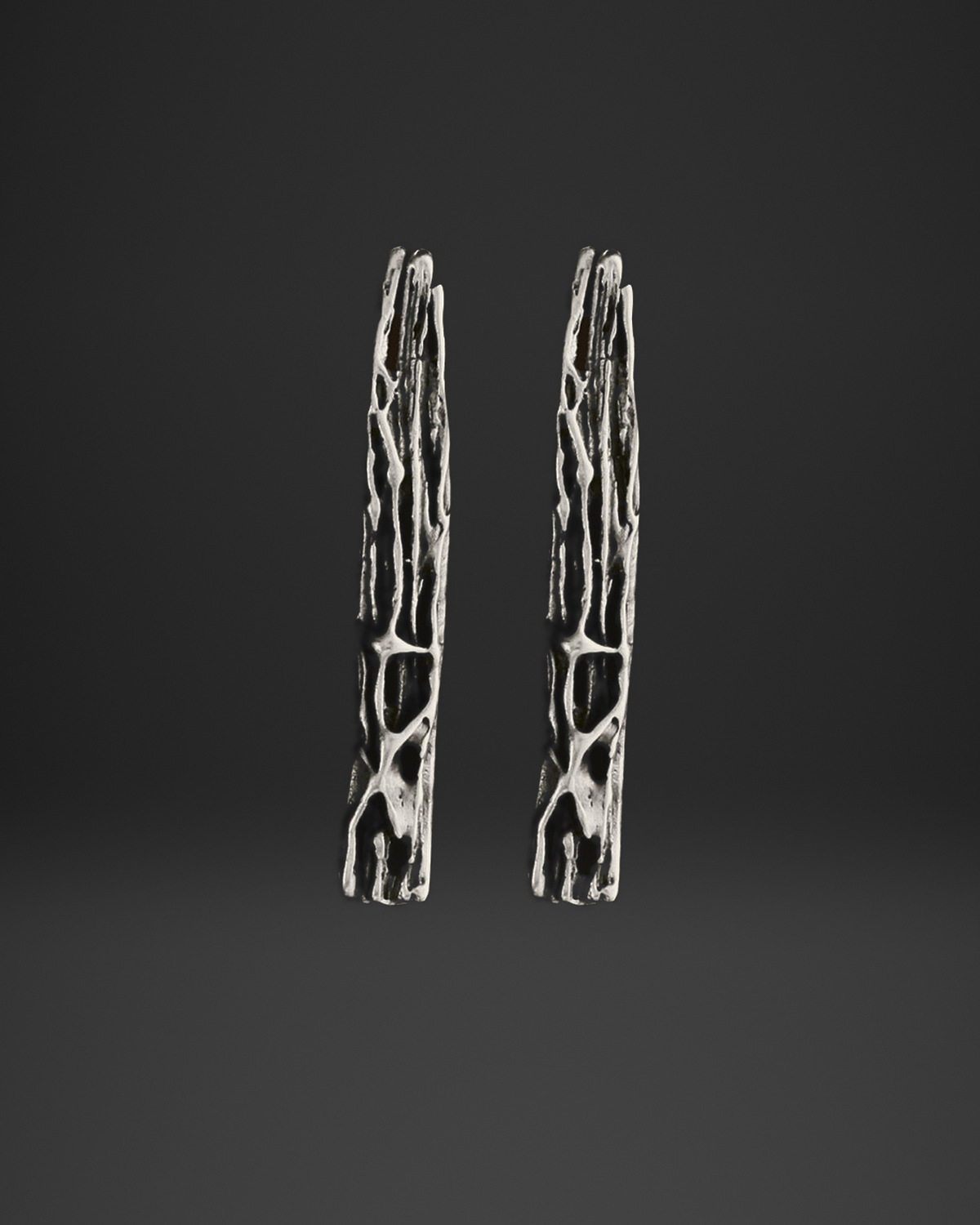 Bark Texture Long Bar Stud Earrings