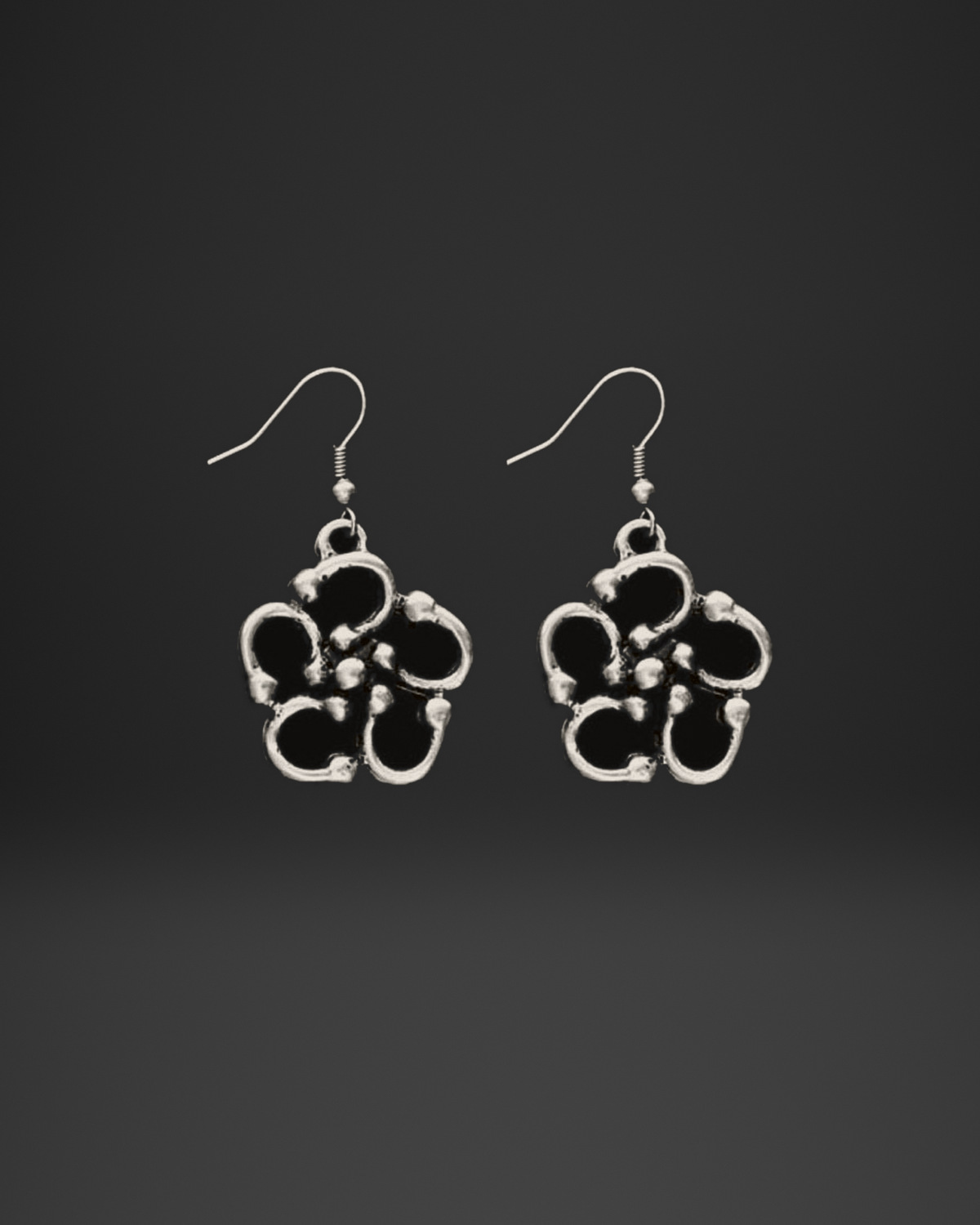 Dark Openwork Flower Earrings
