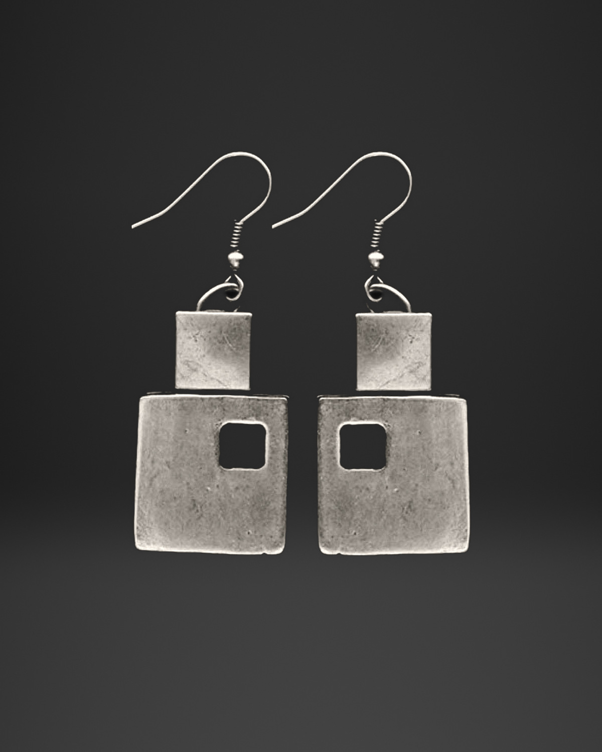 Square Window Double Plate Earrings