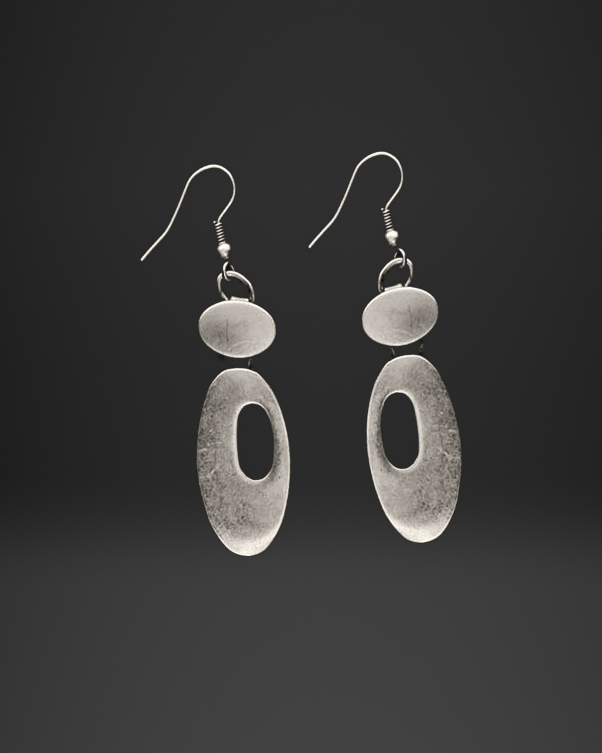 Oval Disc Window Drop Earrings