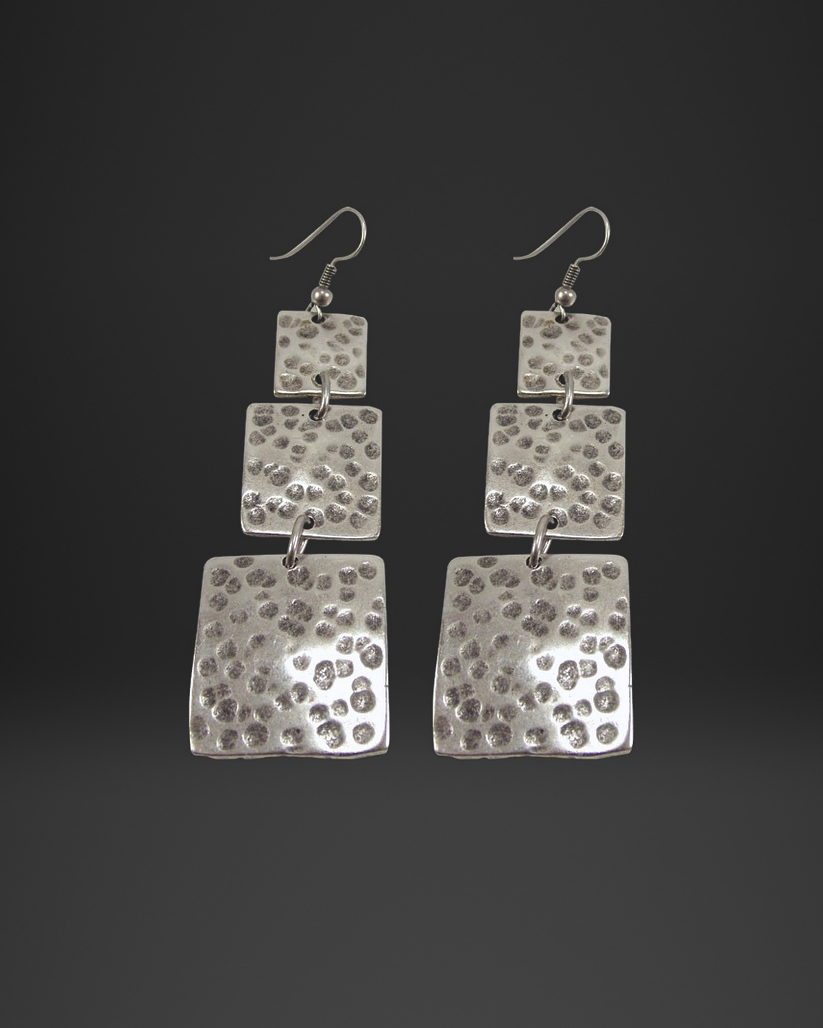 Hammered Triple Square Drop Earrings