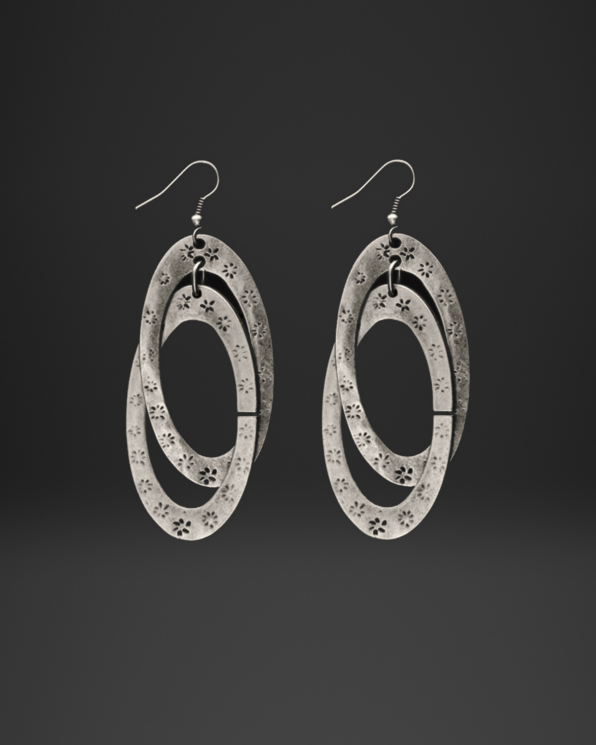 Stamped Star Double Oval Earrings