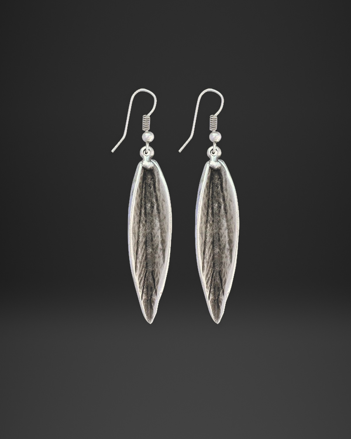 Veined Leaf Long Drop Earrings