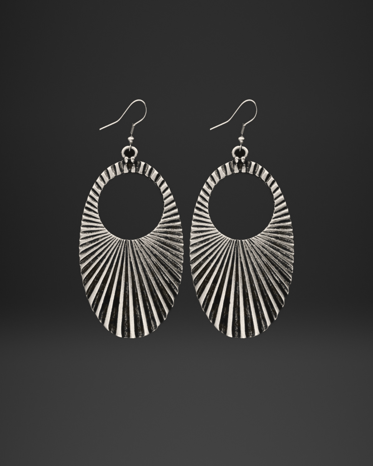 Radial Line Open Oval Earrings