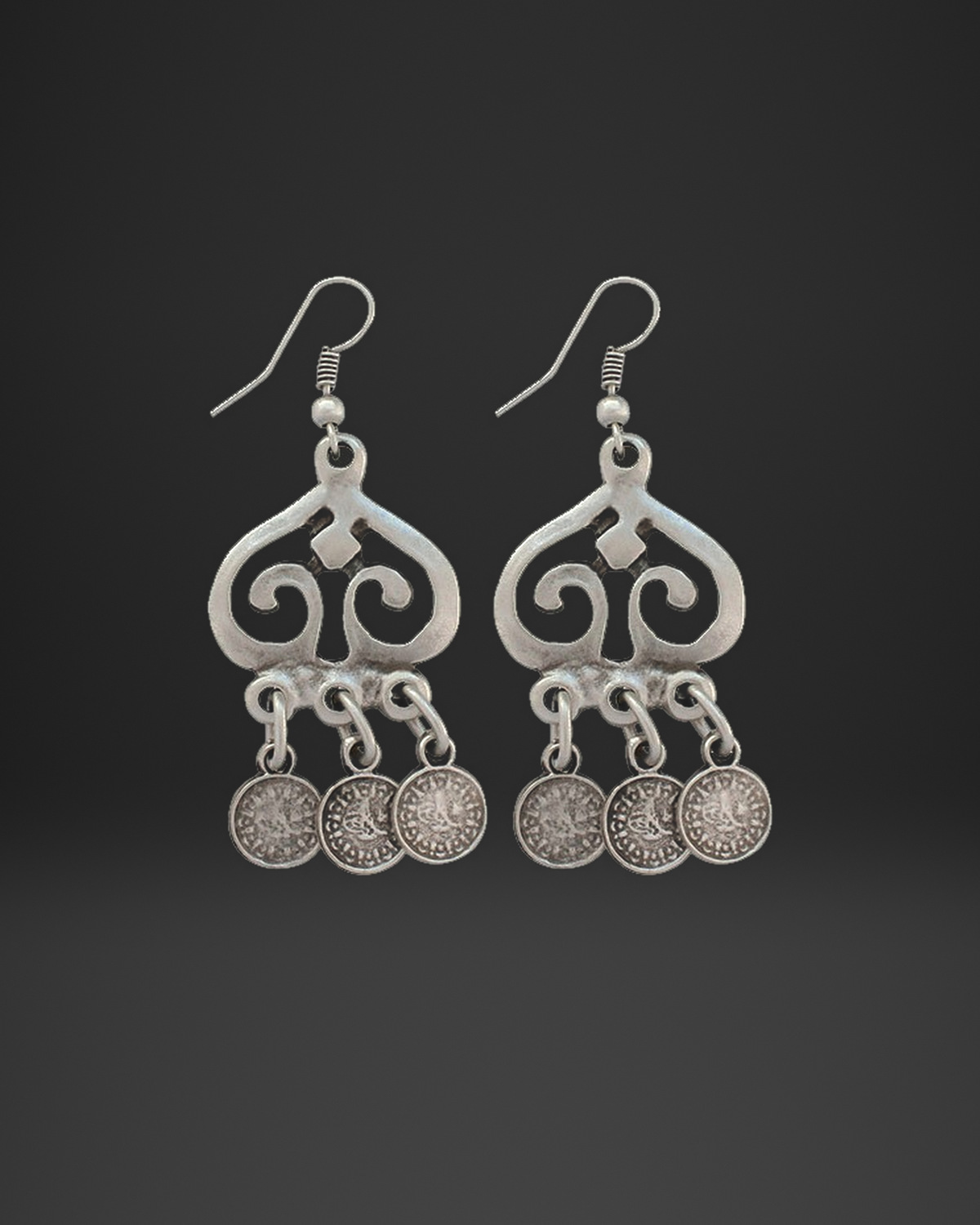Scroll Coin Fringe Earrings