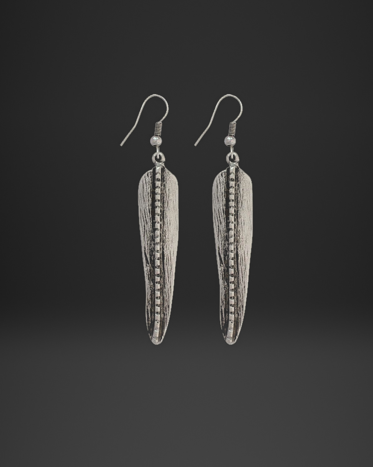 Dotted Spine Feather Earrings