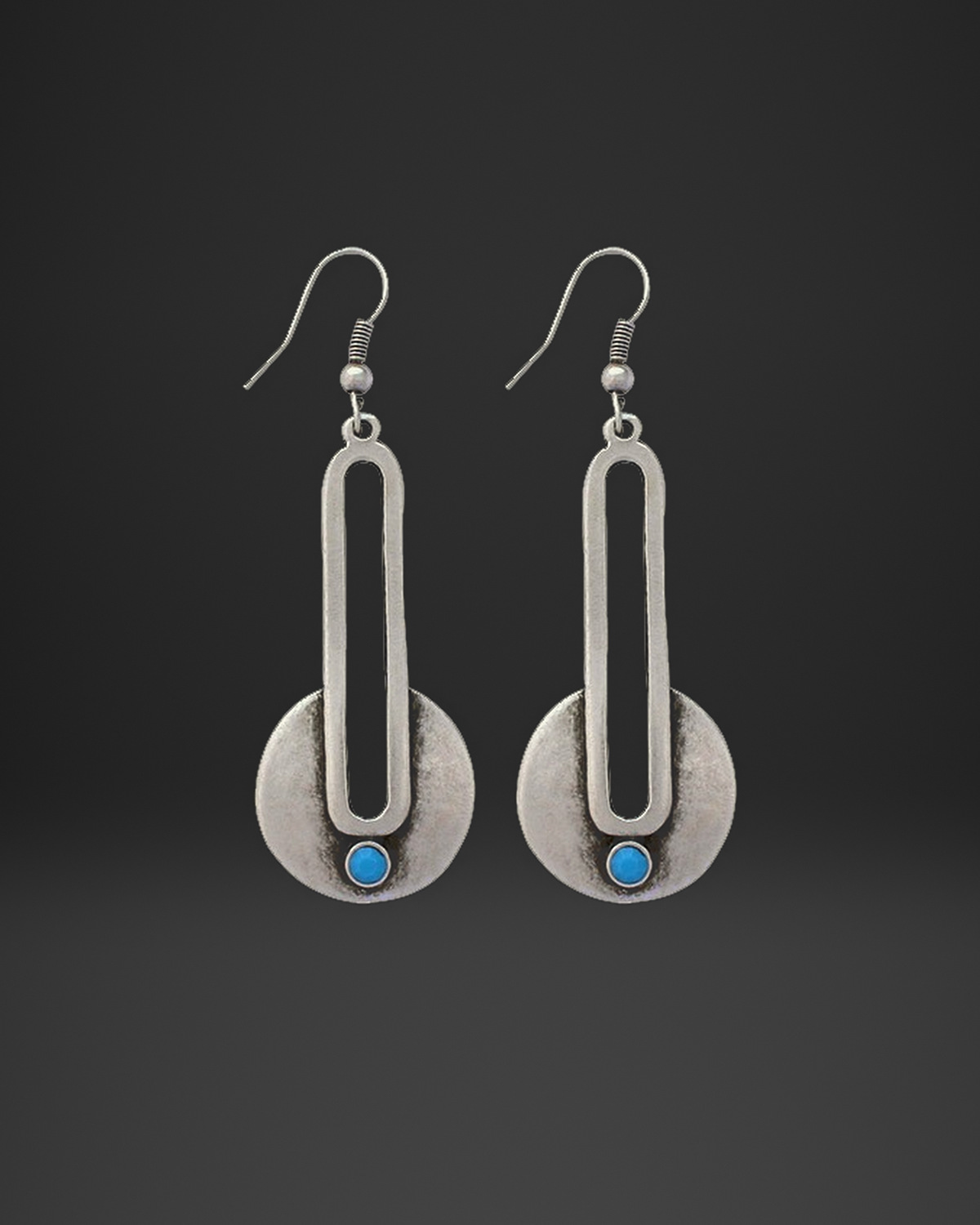 Long Loop Turquoise Disc Earrings