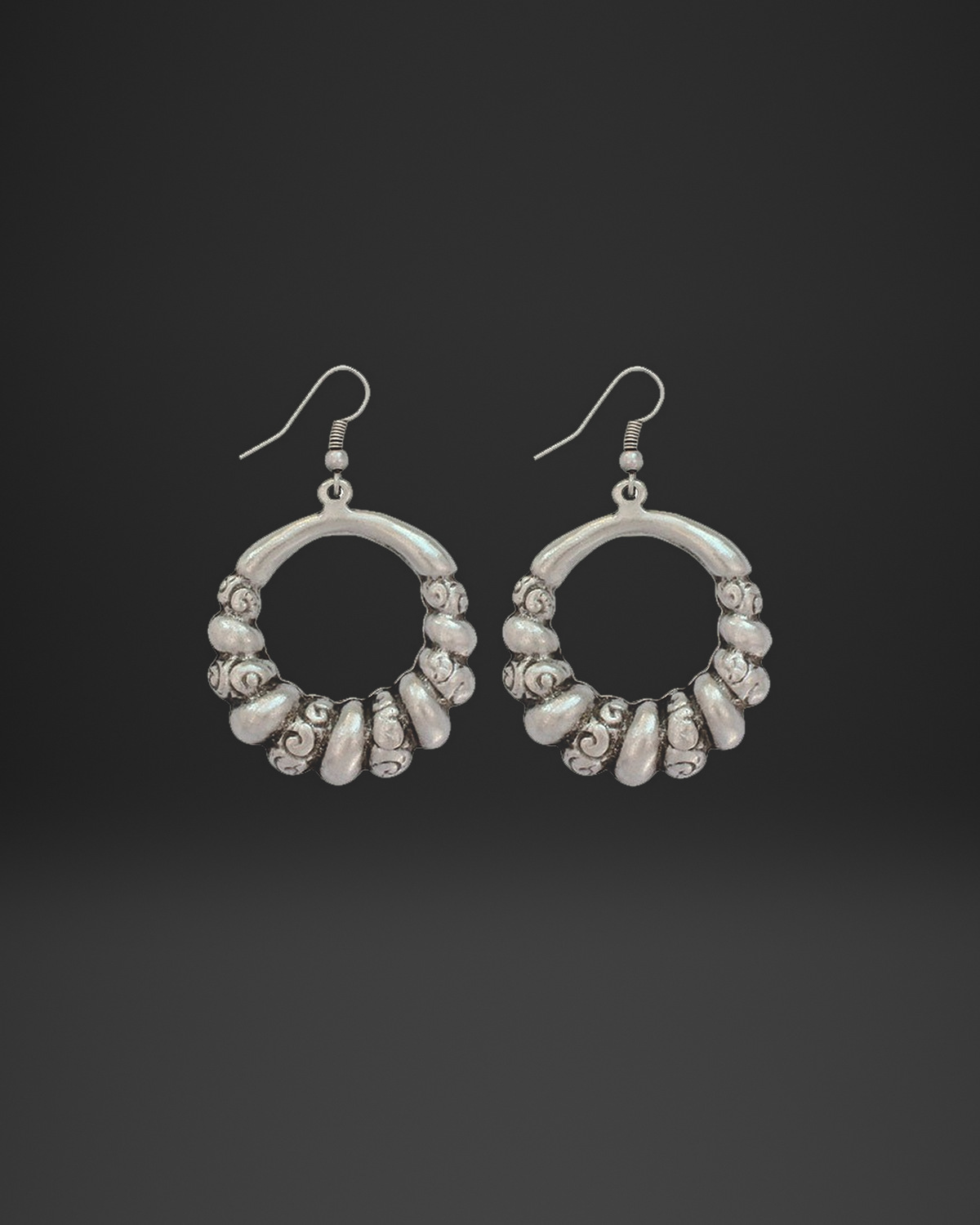 Carved Bead Hoop Earrings