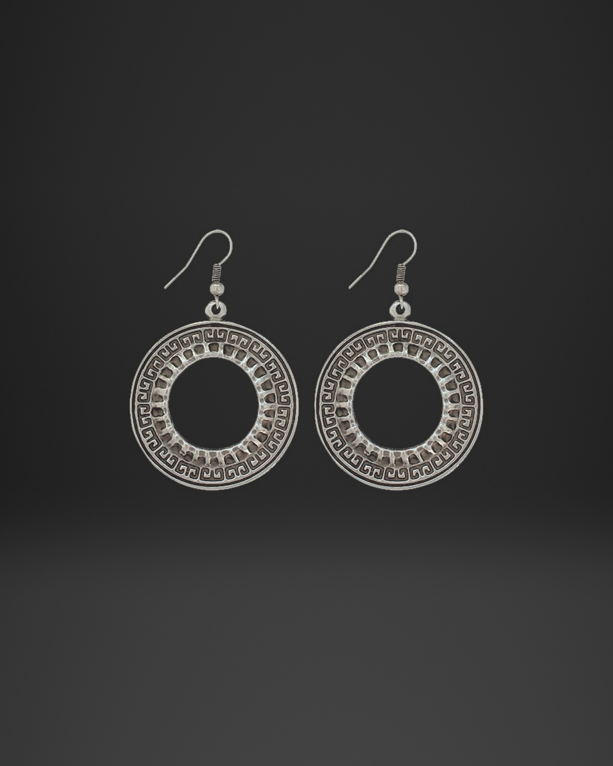 Greek Key Ring Disc Earrings