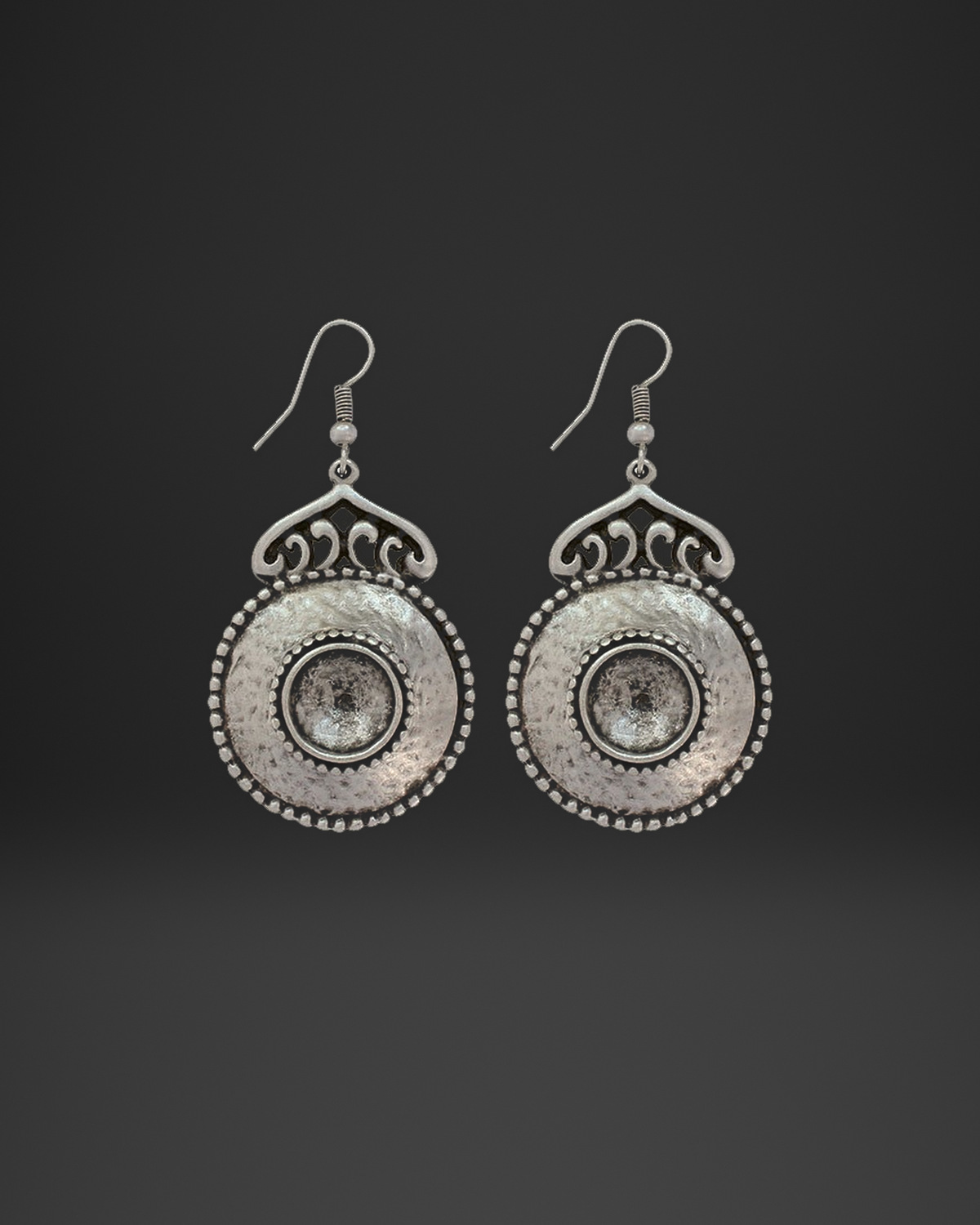 Scroll Crown Bowl Disc Earrings