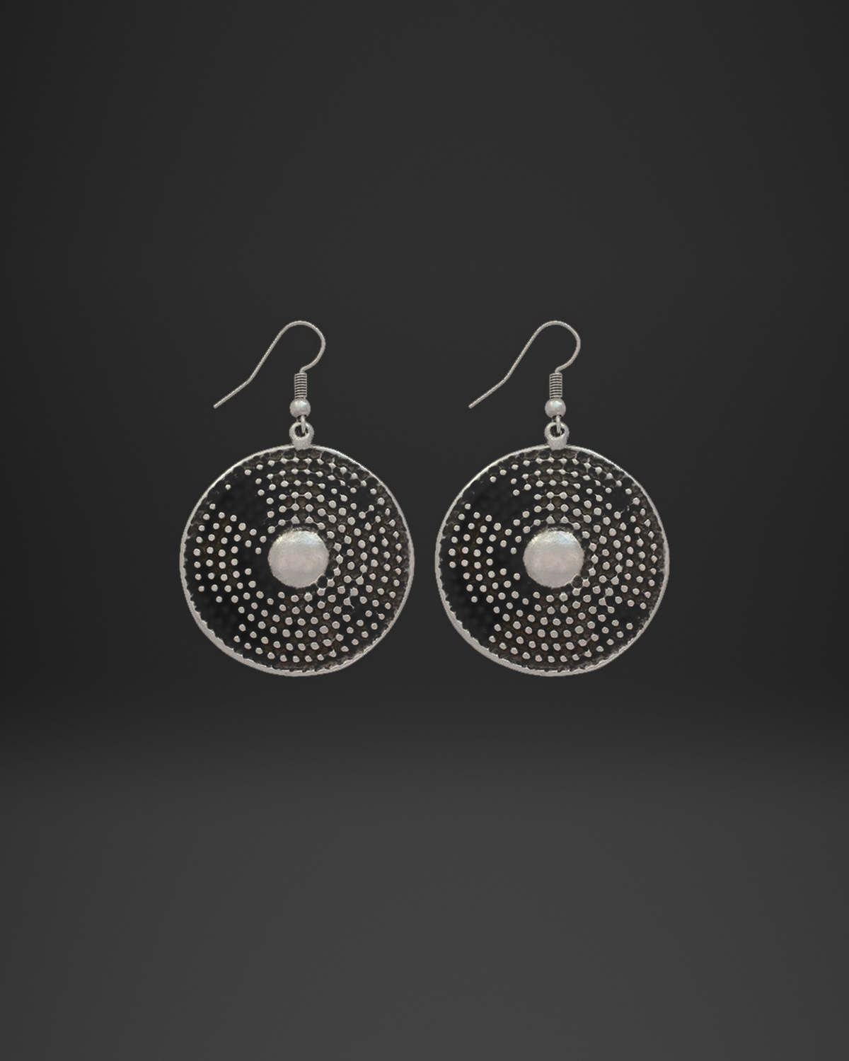 Dotted Dark Disc Earrings