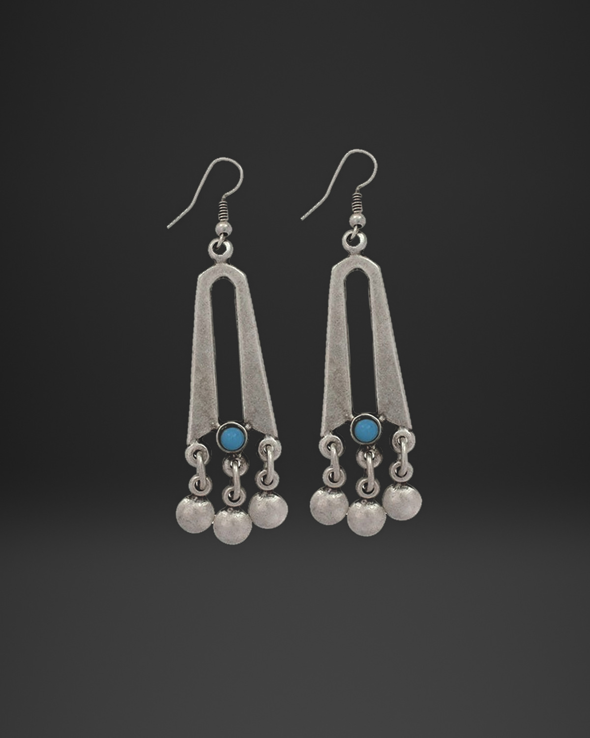 Turquoise Arch Ball Fringe Earrings