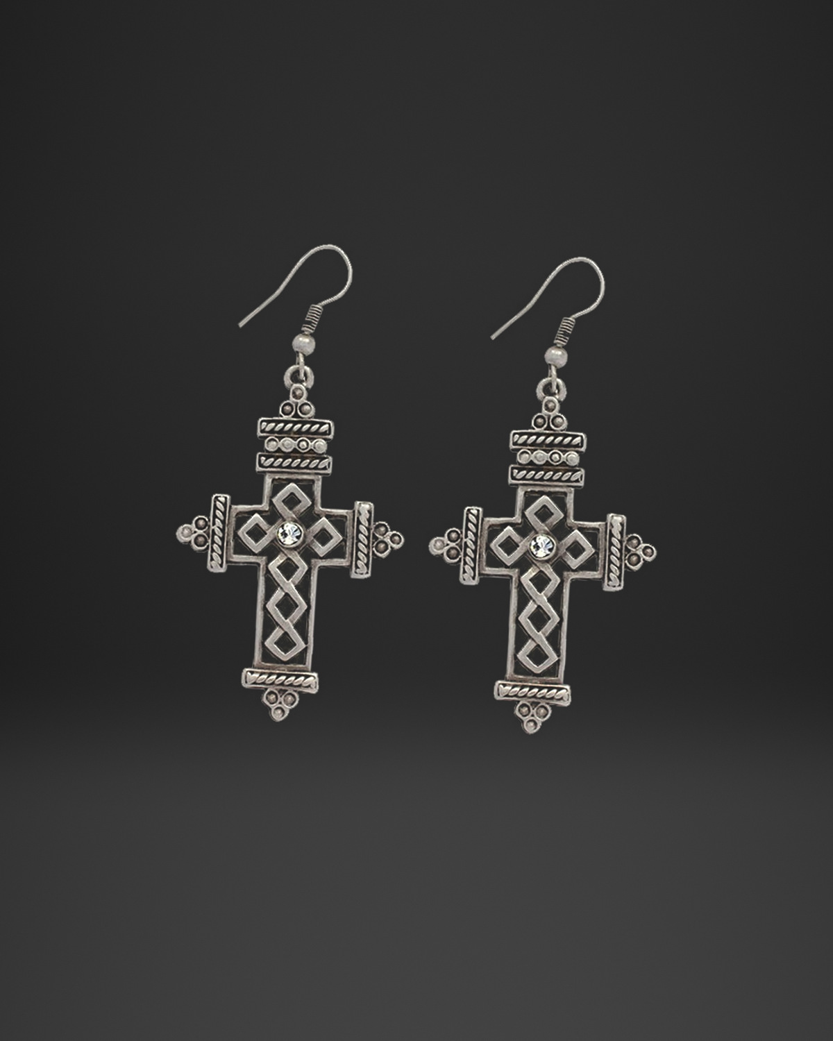 Crystal Engraved Cross Earrings