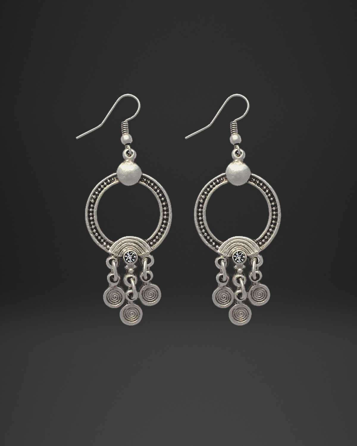 Spiral Charm Hoop Chandelier Earrings