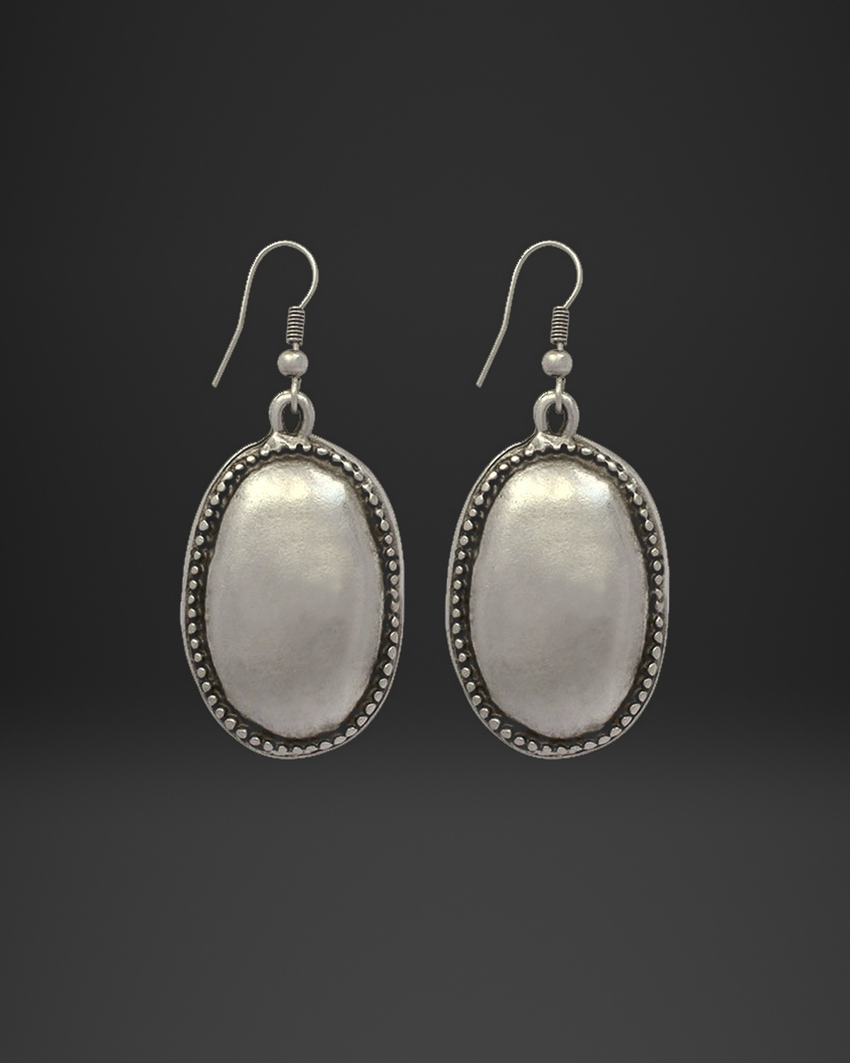 Beaded Bezel Oval Dome Earrings