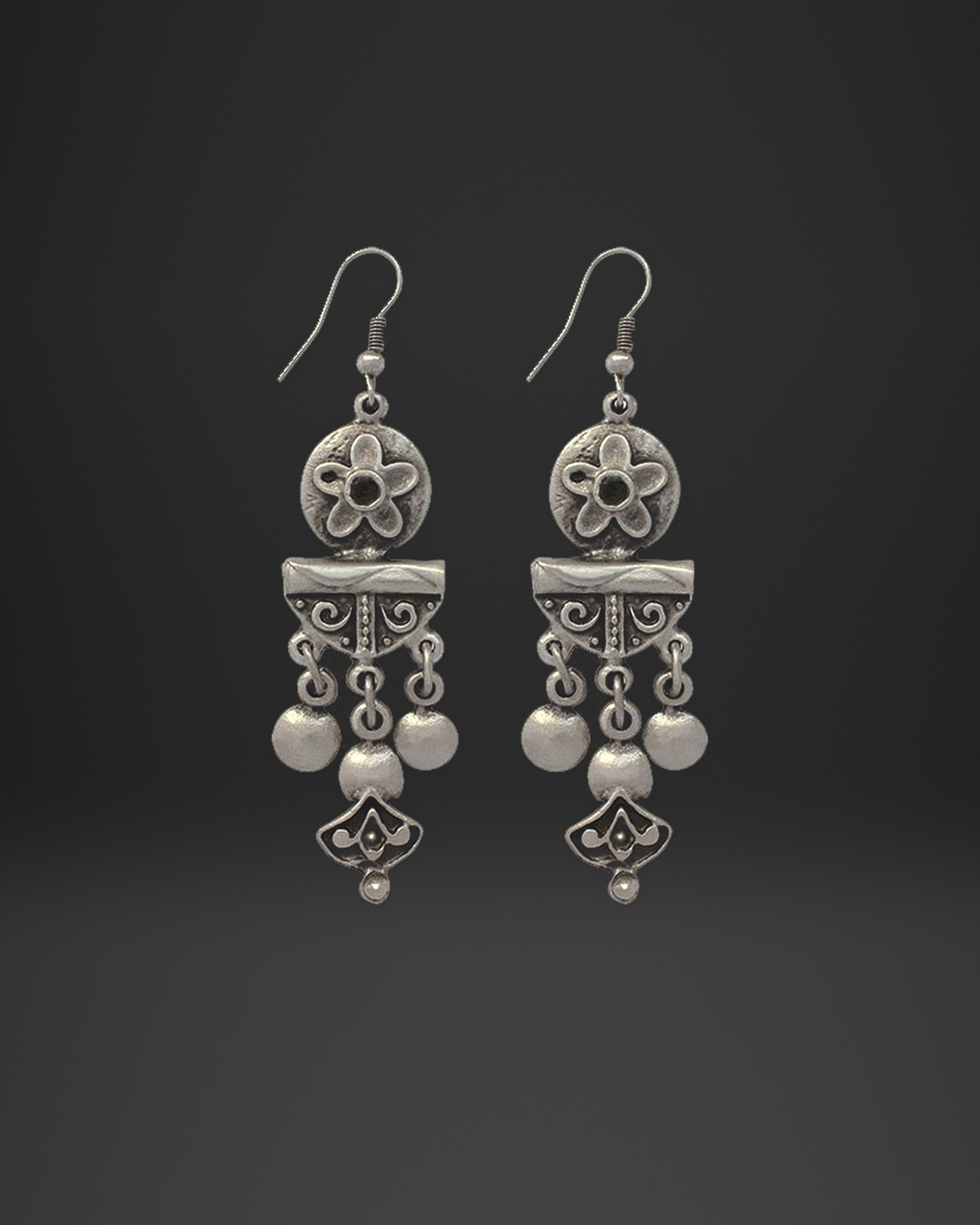 Flower Disc Chandelier Earrings