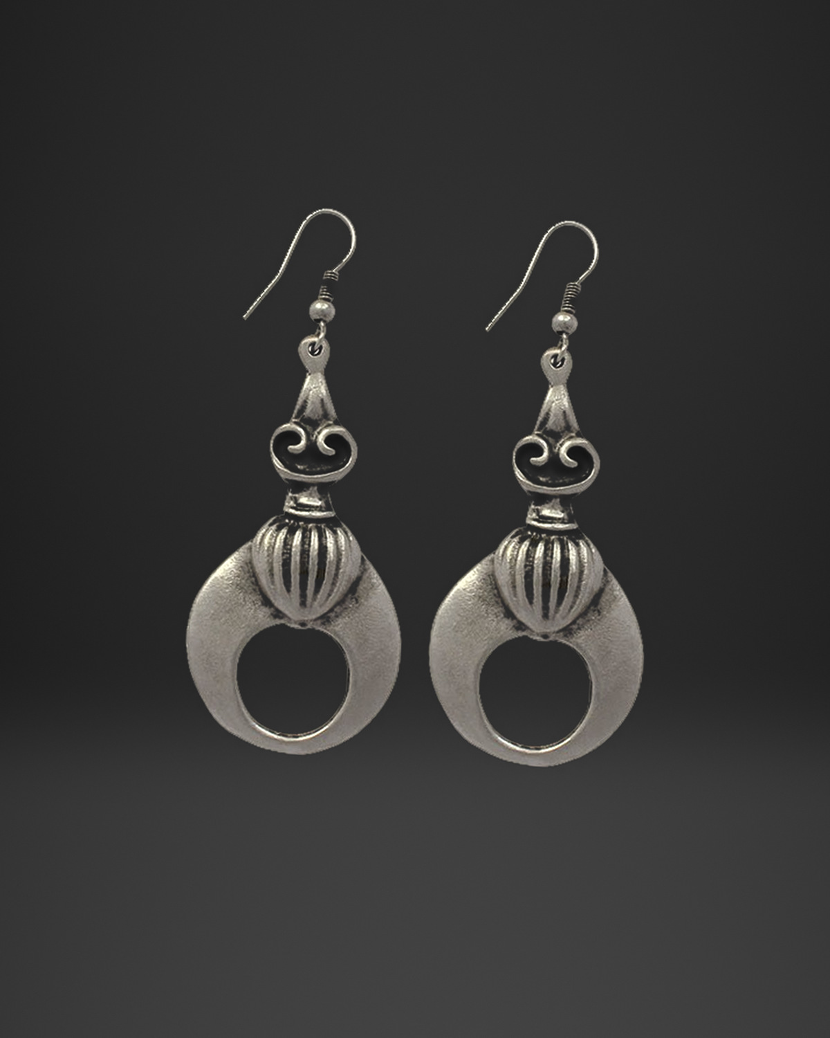 Ribbed Bead Crescent Earrings