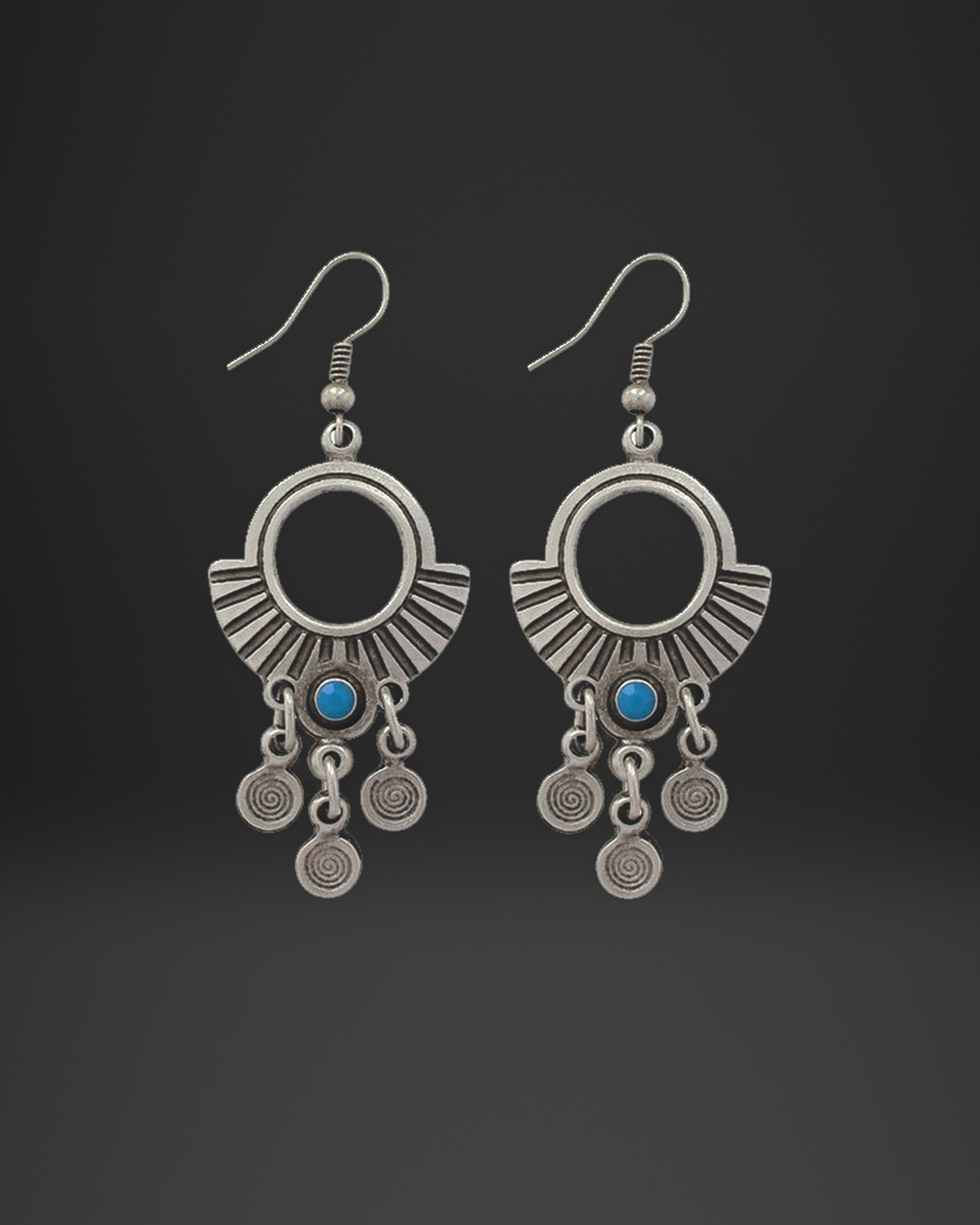 Turquoise Fan Spiral Fringe Earrings
