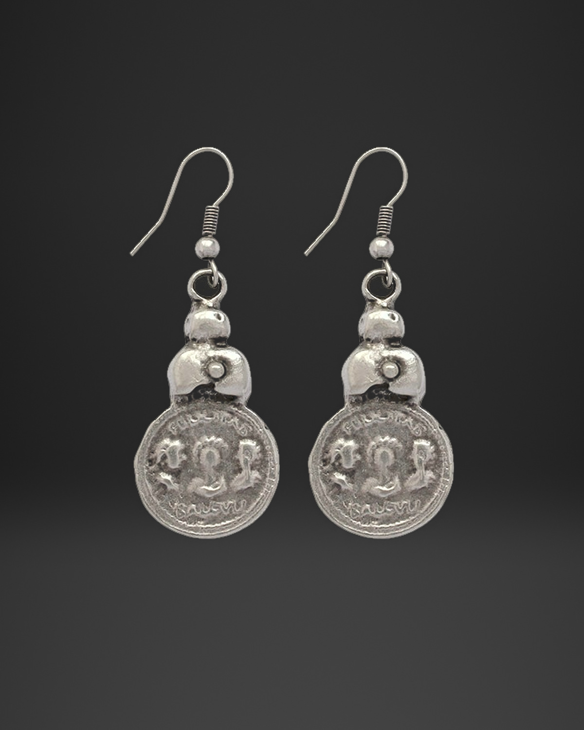 Twin Figure Coin Drop Earrings