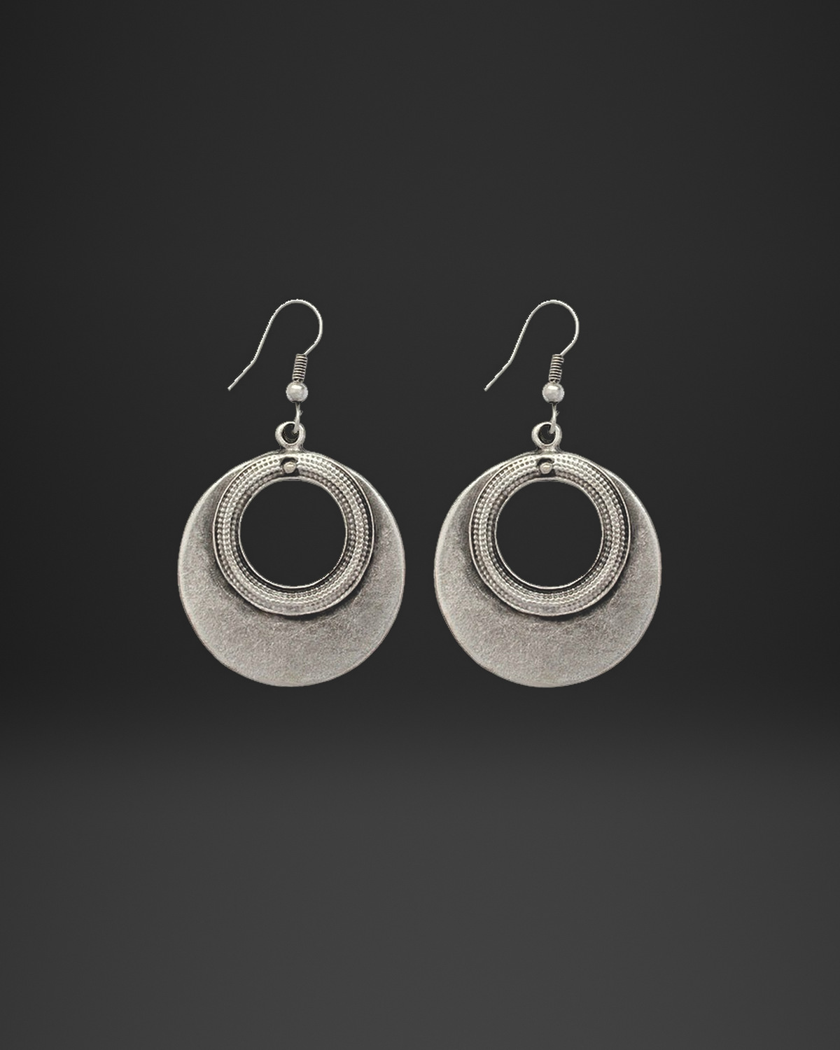 Dotted Ring Crescent Disc Earrings