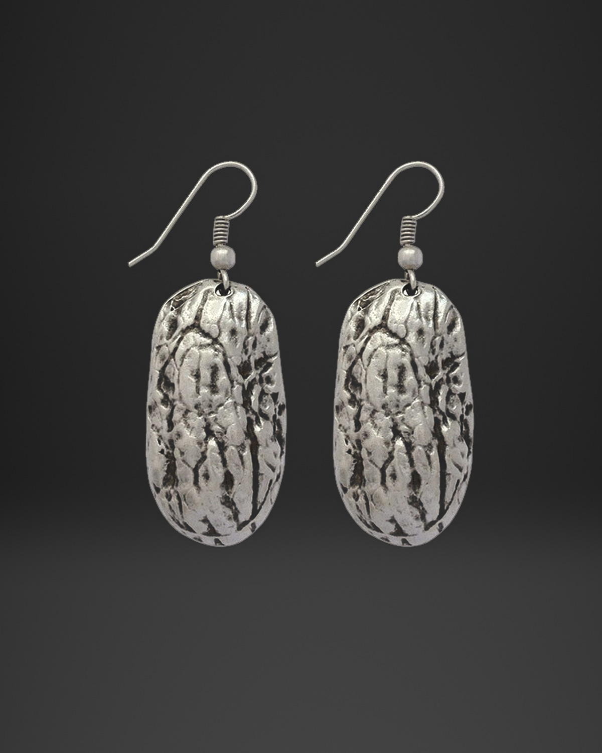 Bark Crackle Long Oval Earrings