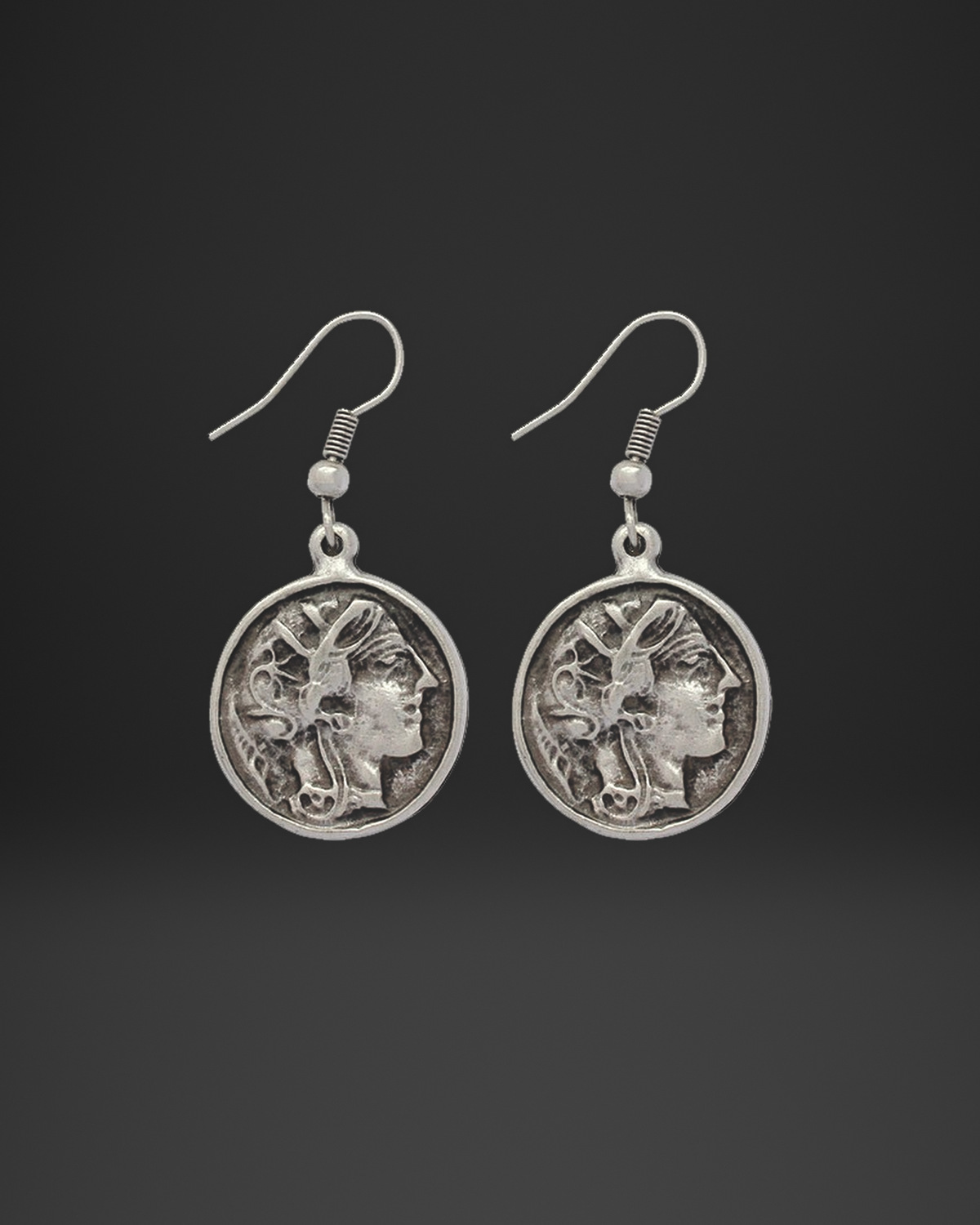 Helmeted Goddess Coin Earrings