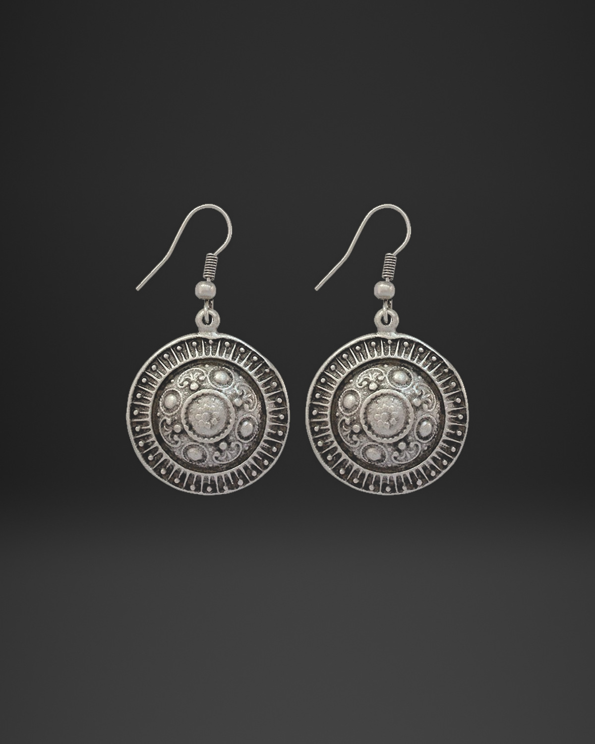 Granulated Shield Medallion Earrings