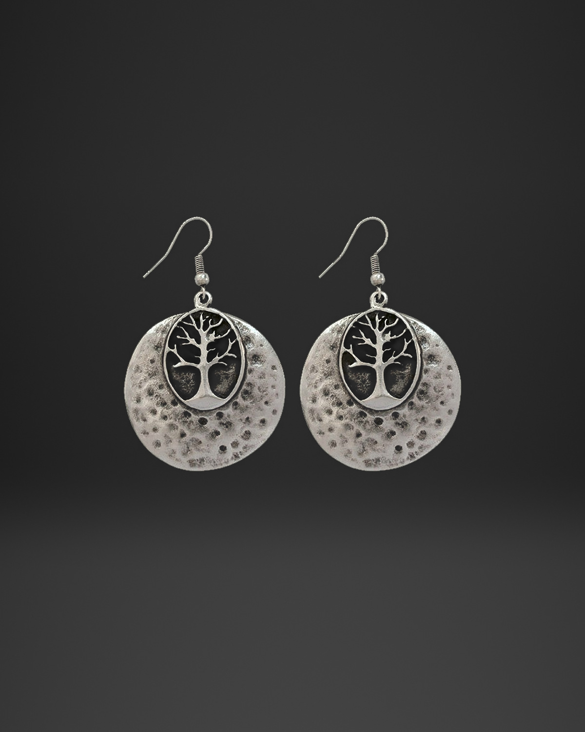 Tree of Life Hammered Disc Earrings