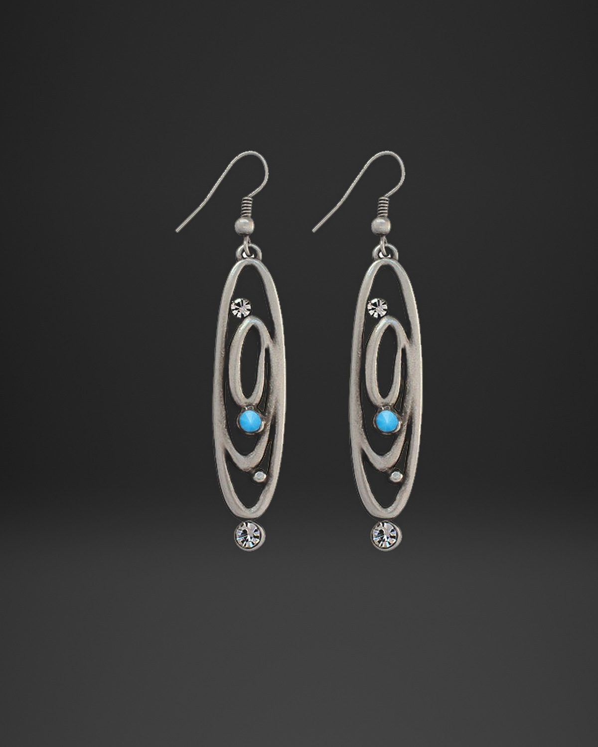 Turquoise Crystal Long Spiral Earrings