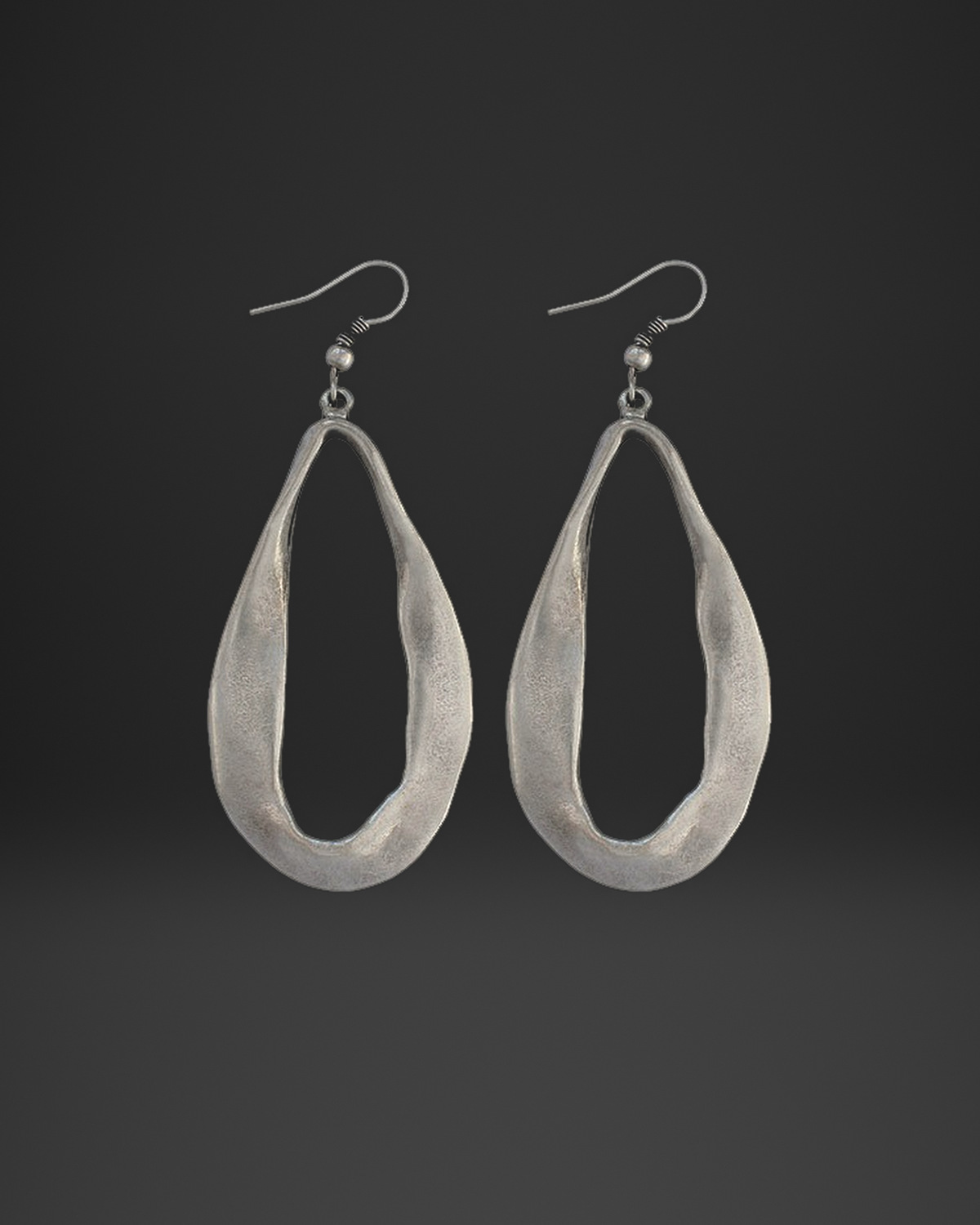 Hammered Long Teardrop Hoop Earrings