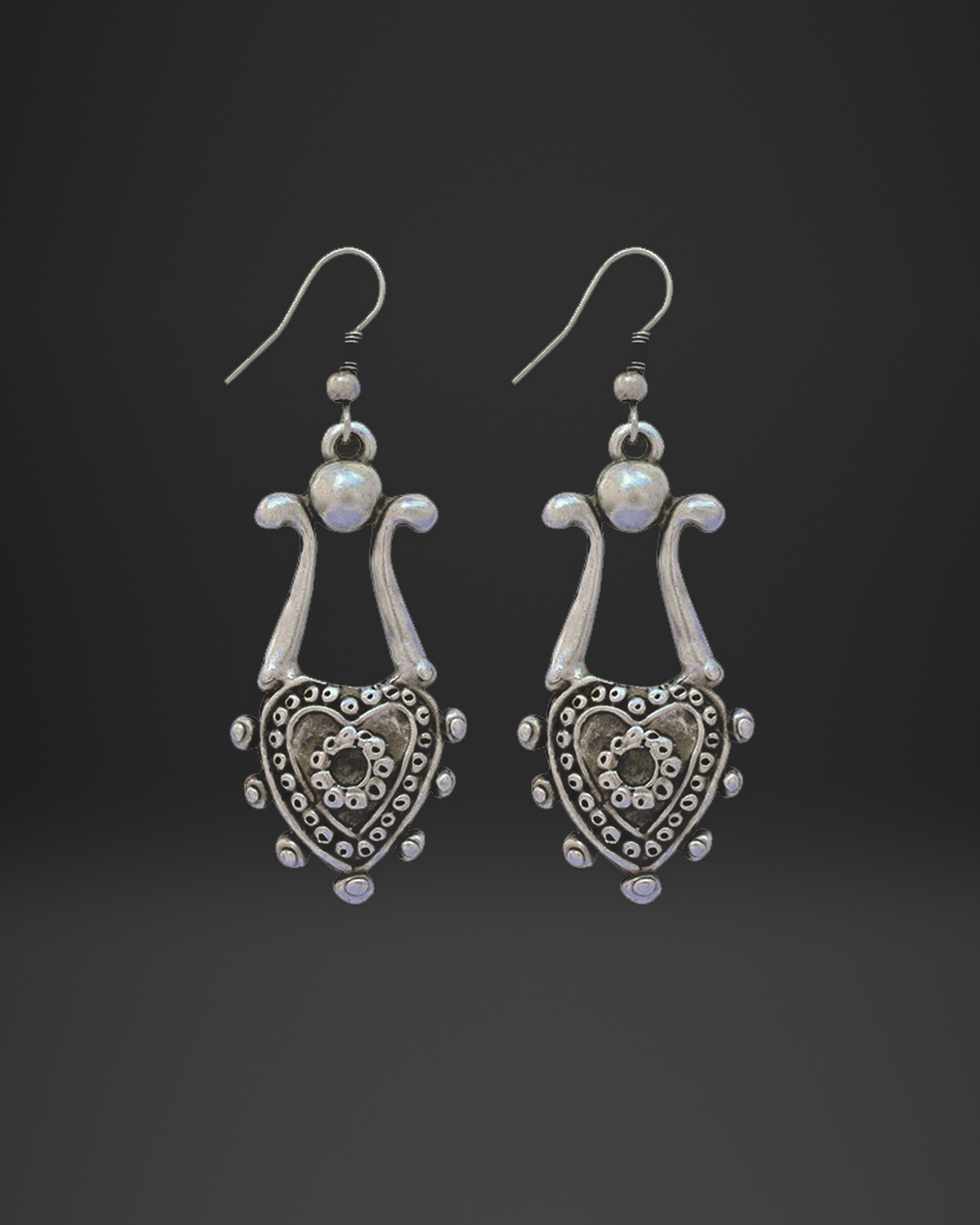 Granulated Heart Scroll Earrings