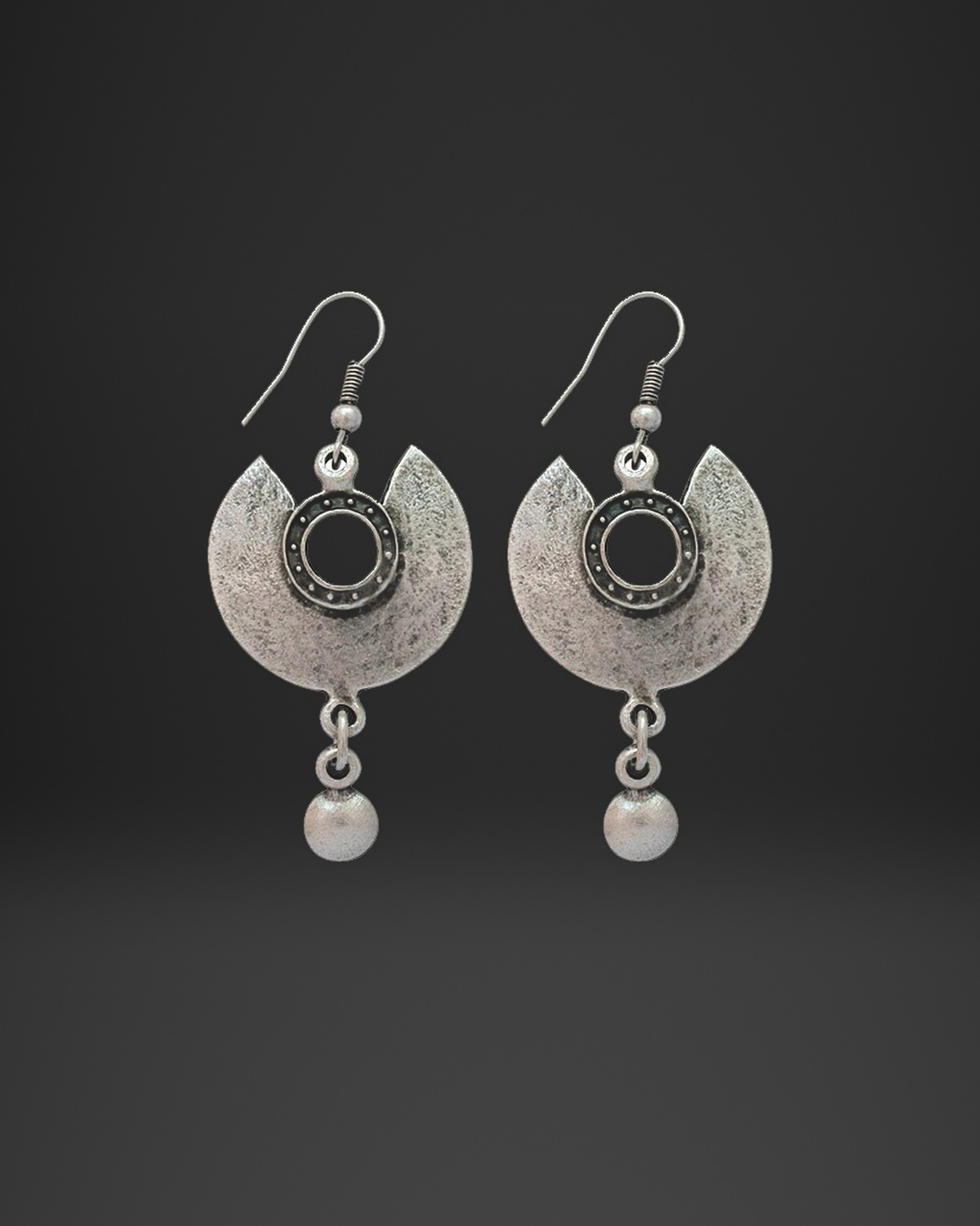 Crescent Bezel Ball Drop Earrings