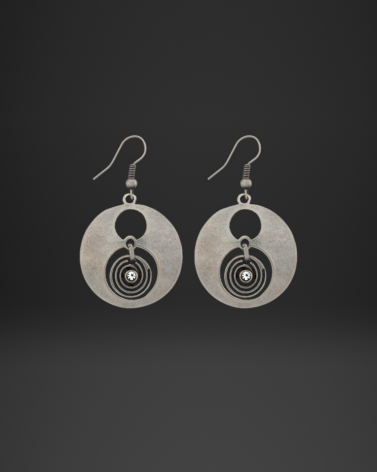 Crystal Spiral Window Disc Earrings