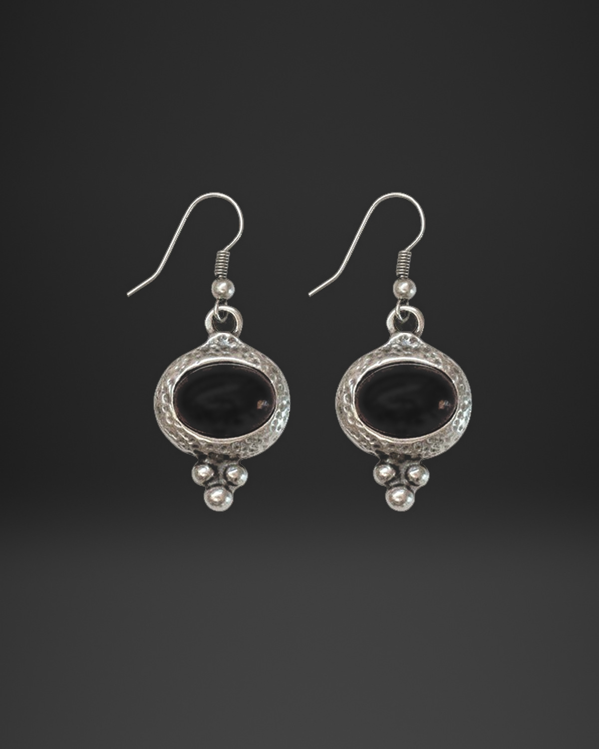 Black Oval Stone Bezel Earrings