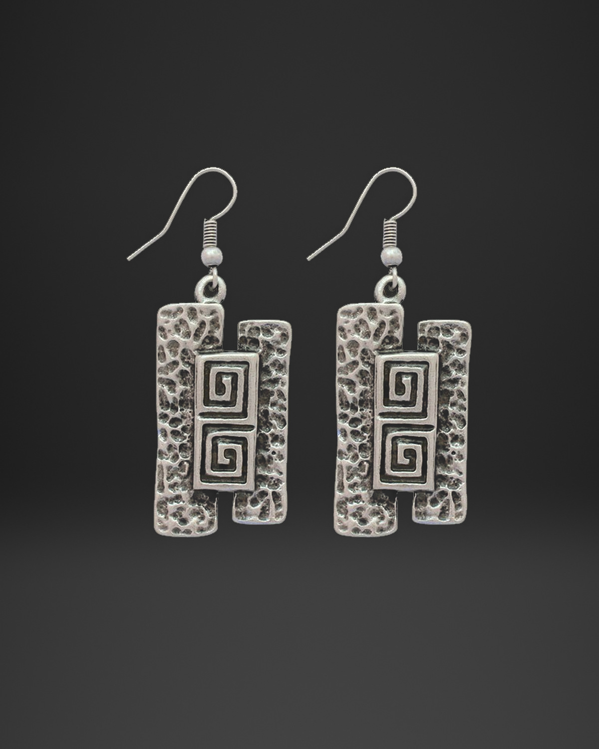 Greek Key Hammered Bar Earrings