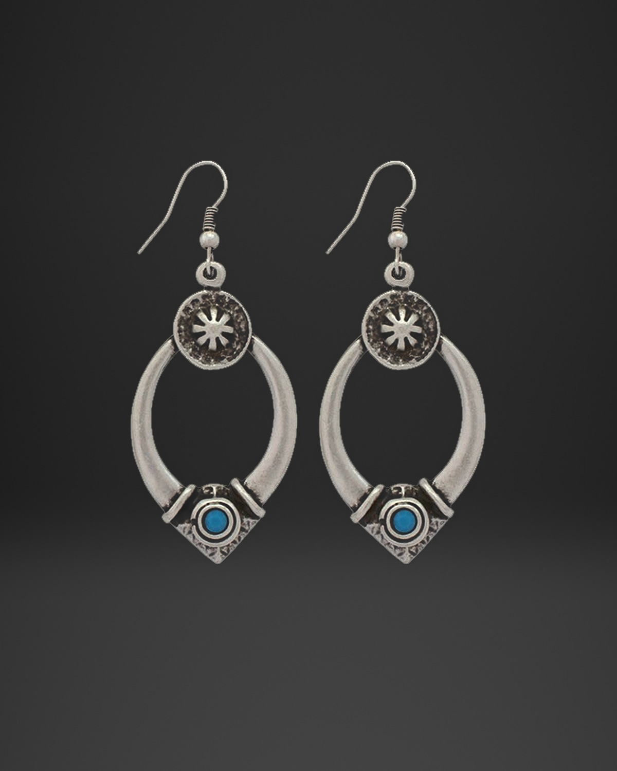 Sun Disc Turquoise Arch Earrings