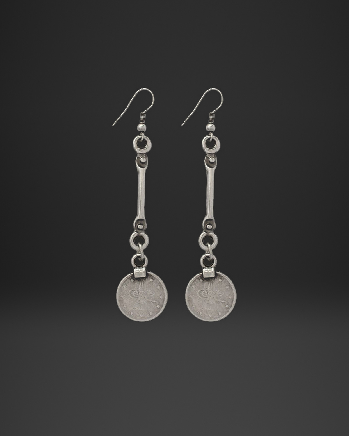 Long Bar Coin Drop Earrings